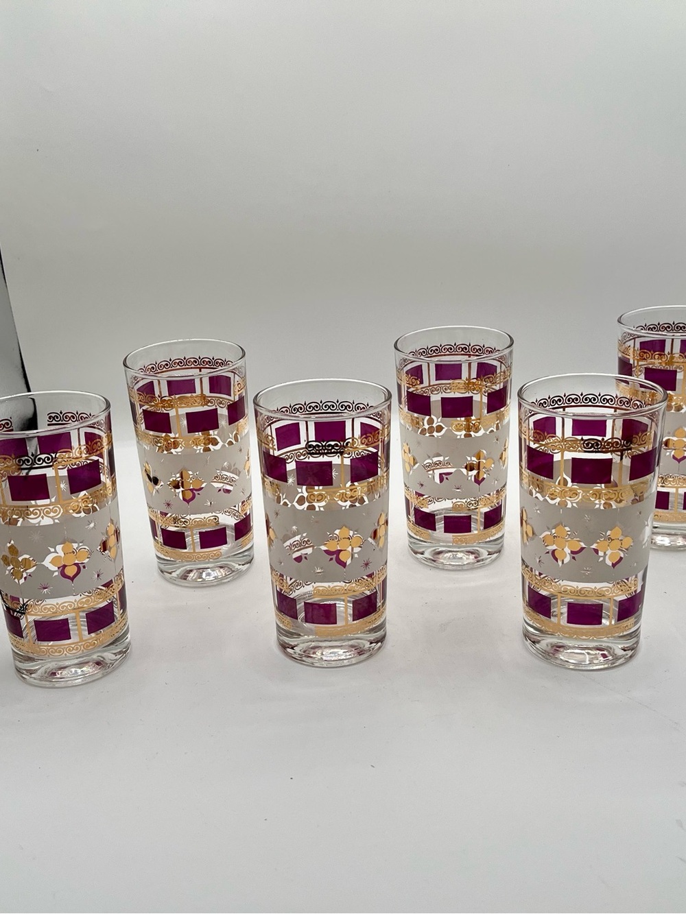 mid century Anchor Hocking Elegance Highball Tumblr Glasses Gold Atomic Set Of 6
